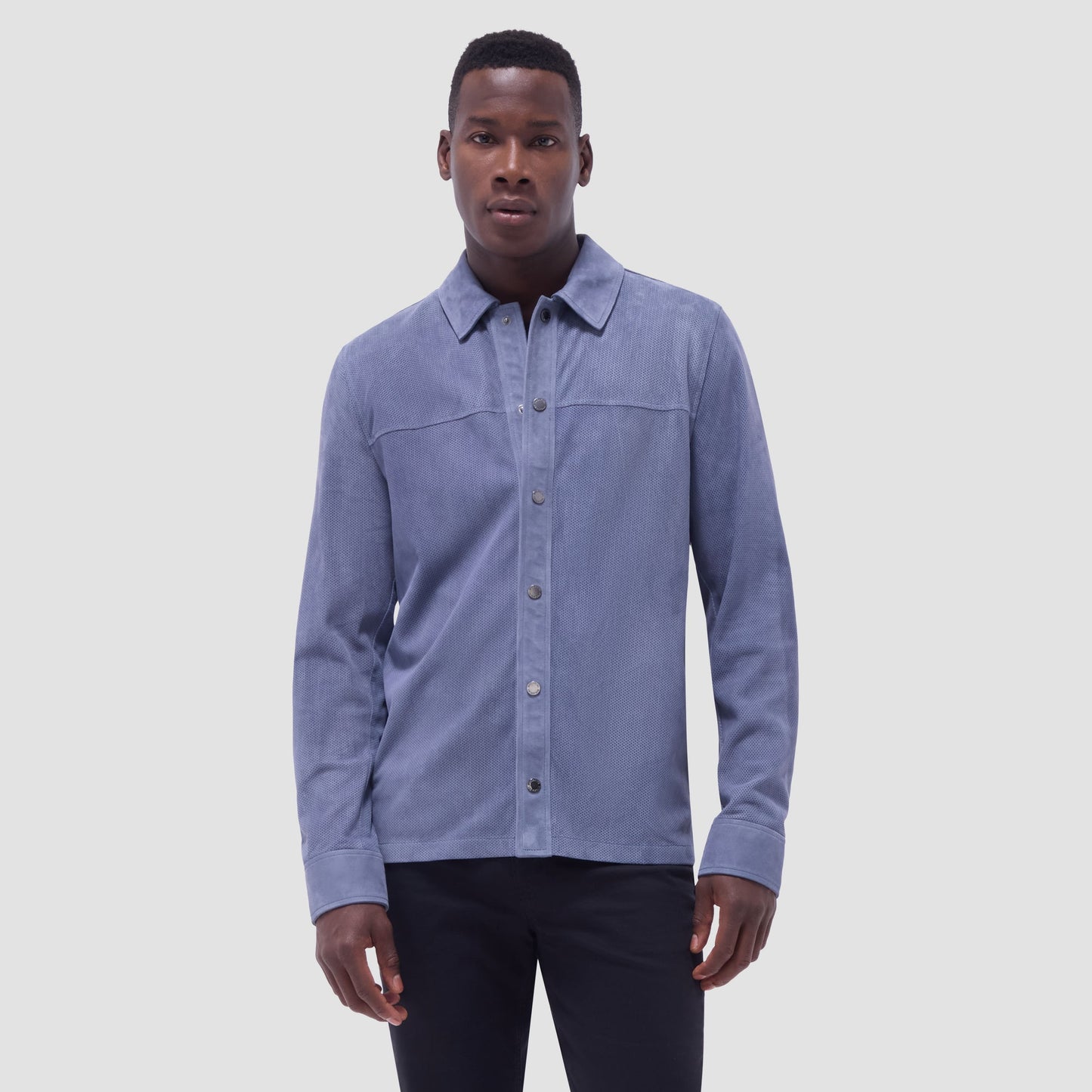 Bugatchi Perforated Suede Shirt Jacket Steel