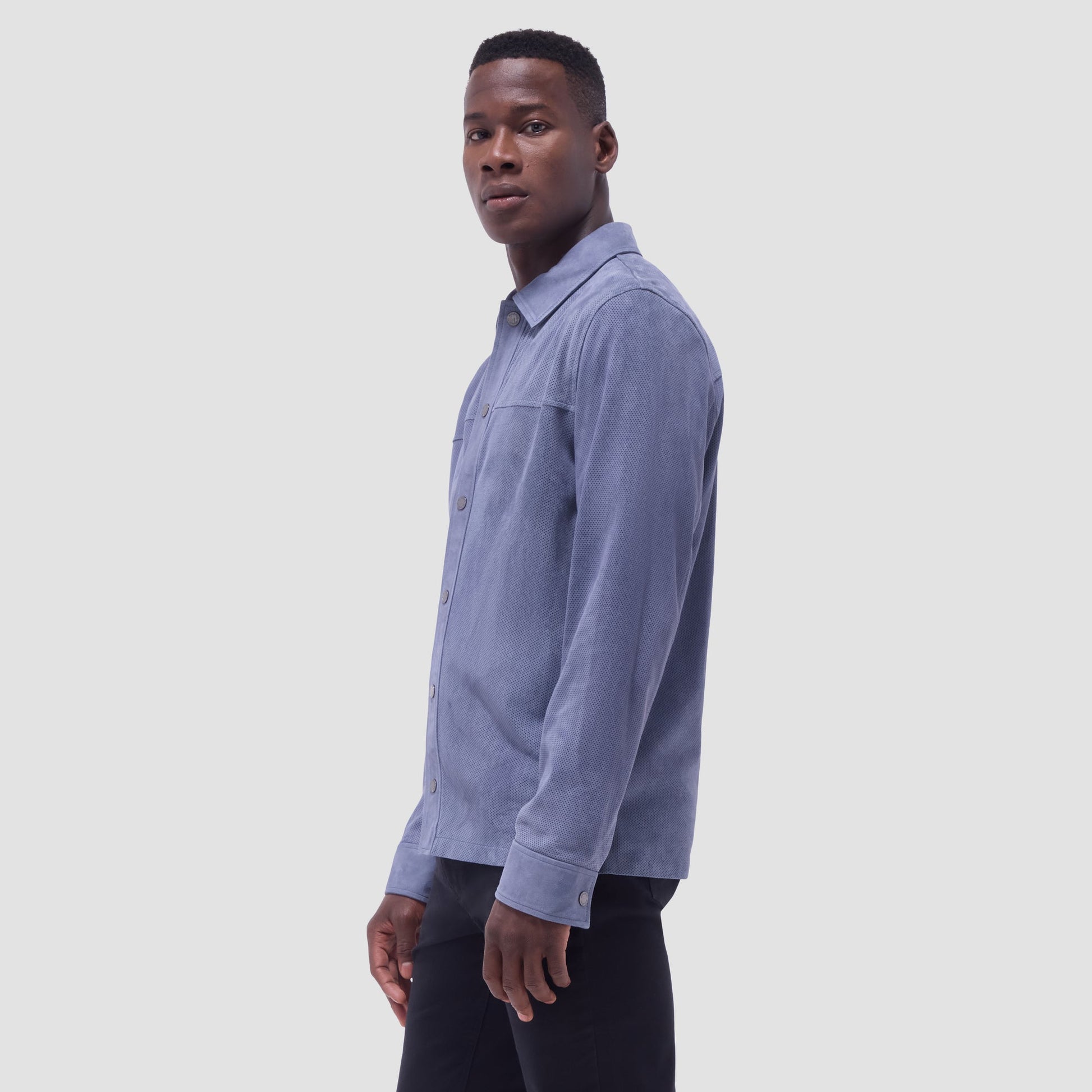 Bugatchi Perforated Suede Shirt Jacket Steel