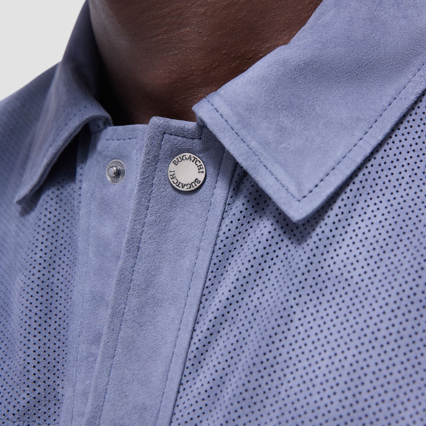 Bugatchi Perforated Suede Shirt Jacket Steel