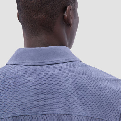 Bugatchi Perforated Suede Shirt Jacket Steel