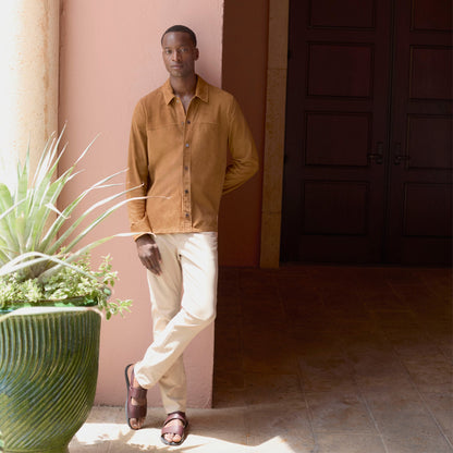 Bugatchi Perforated Suede Shirt Jacket Tan