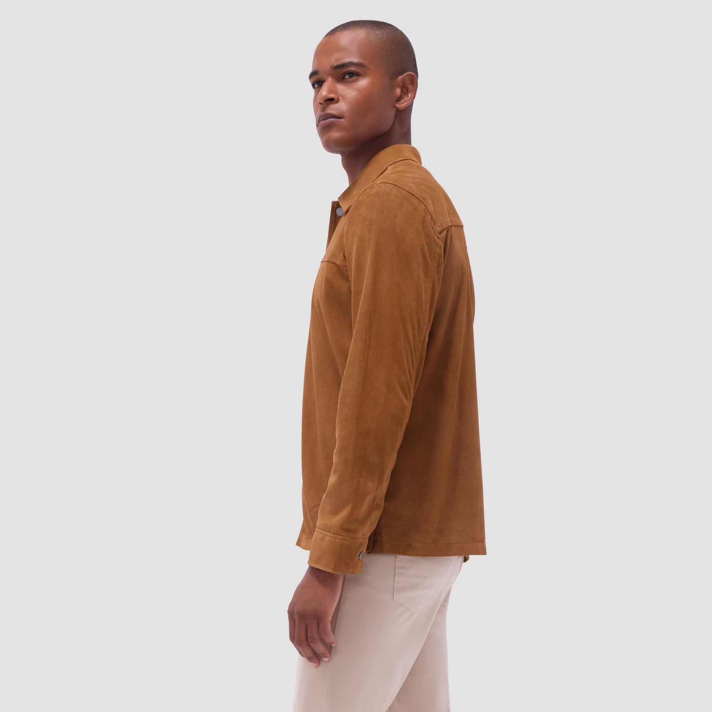 Bugatchi Perforated Suede Shirt Jacket Tan