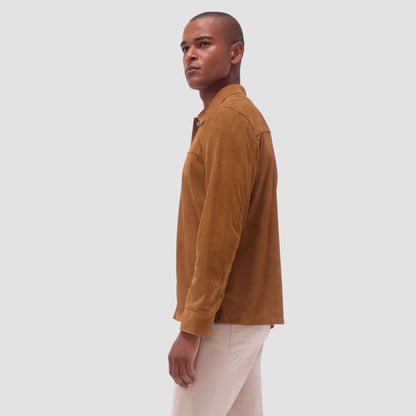 Bugatchi Perforated Suede Shirt Jacket Tan