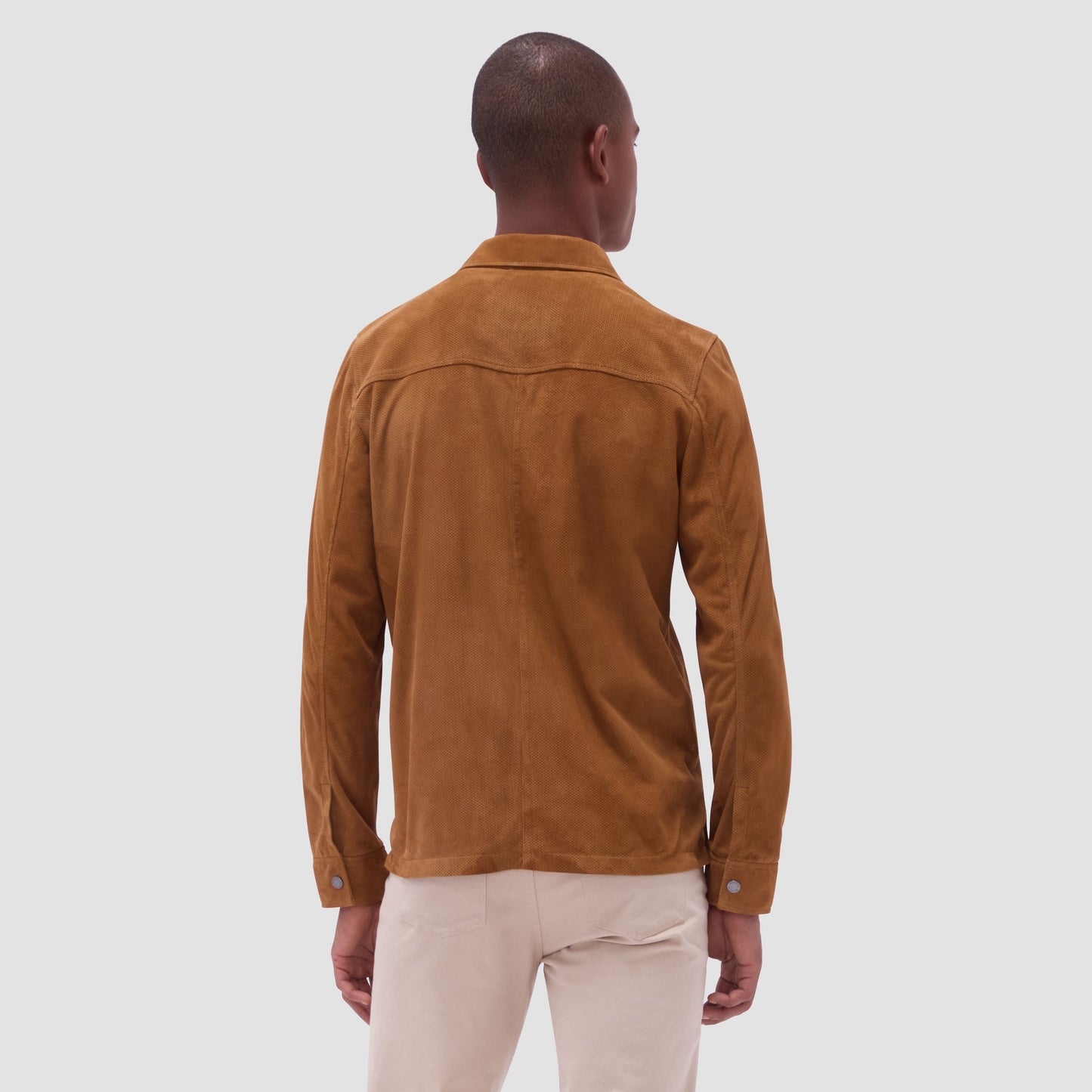 Bugatchi Perforated Suede Shirt Jacket Tan