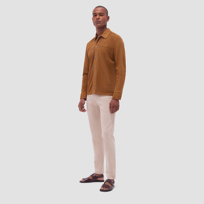 Bugatchi Perforated Suede Shirt Jacket Tan