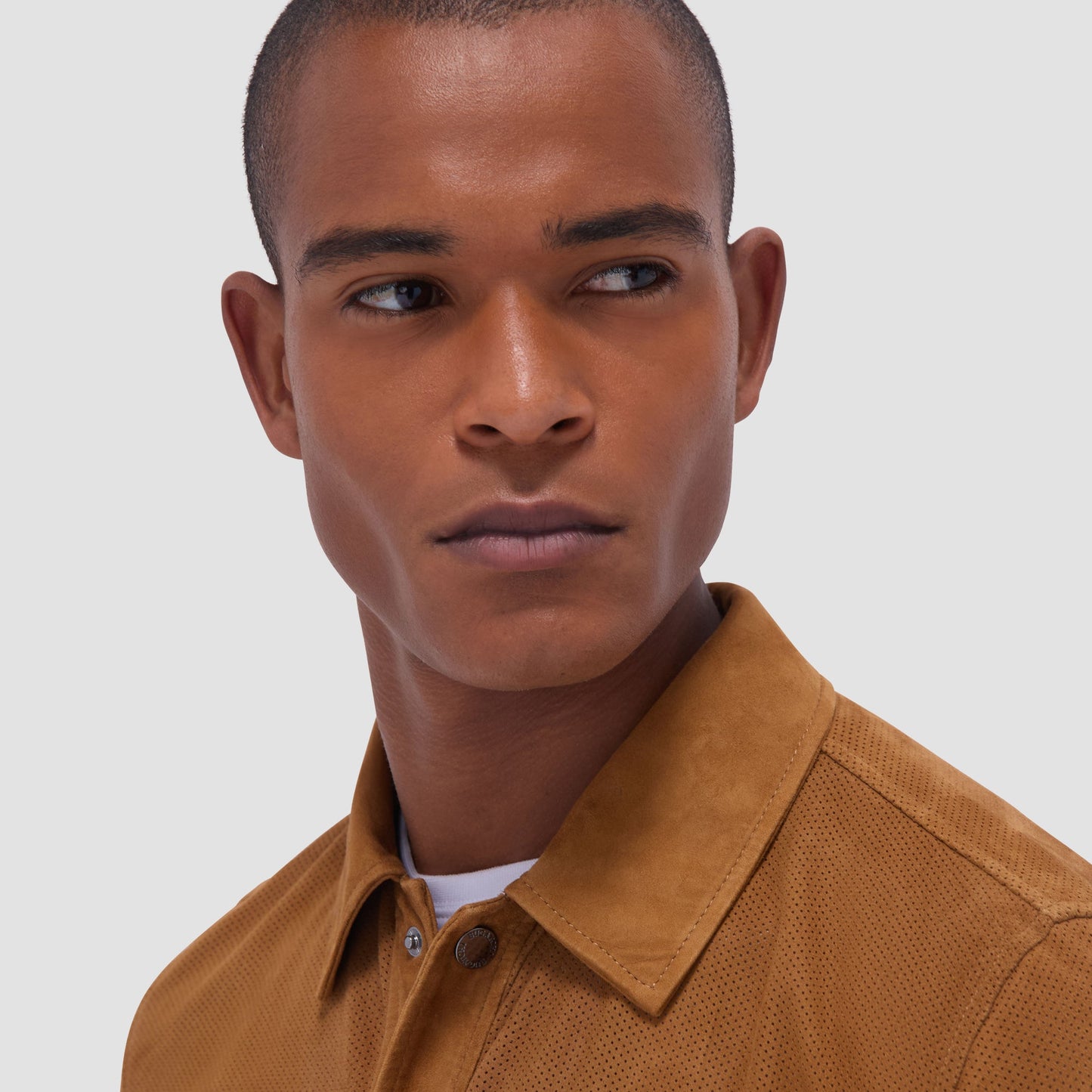 Bugatchi Perforated Suede Shirt Jacket Tan