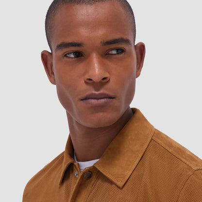 Bugatchi Perforated Suede Shirt Jacket Tan