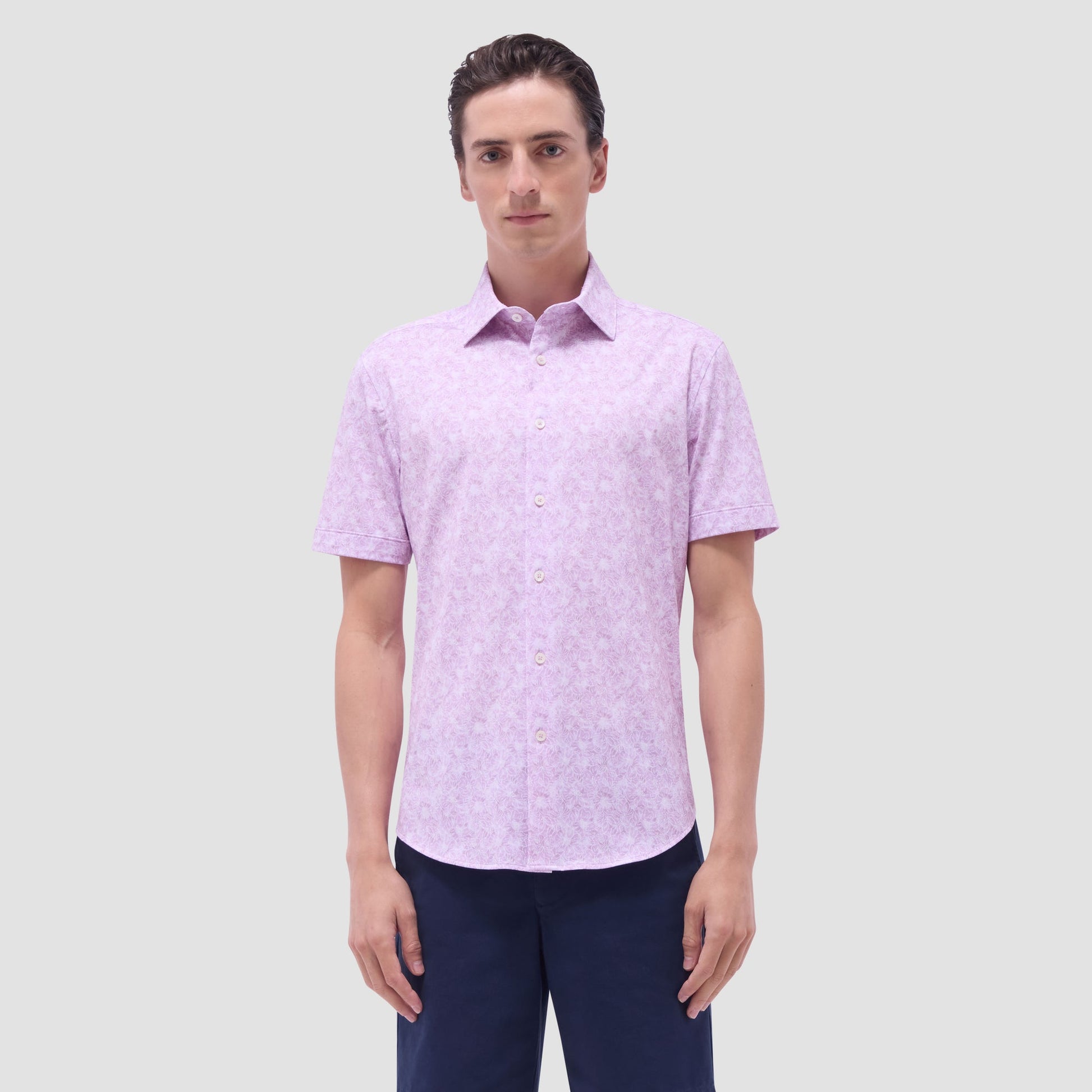 Bugatchi Miles Floral OoohCotton® Short-Sleeve Shirt Pink