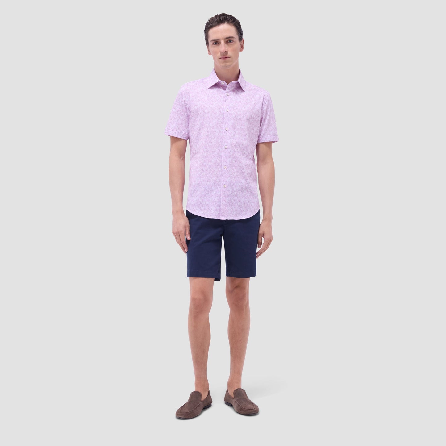 Bugatchi Miles Floral OoohCotton® Short-Sleeve Shirt Pink