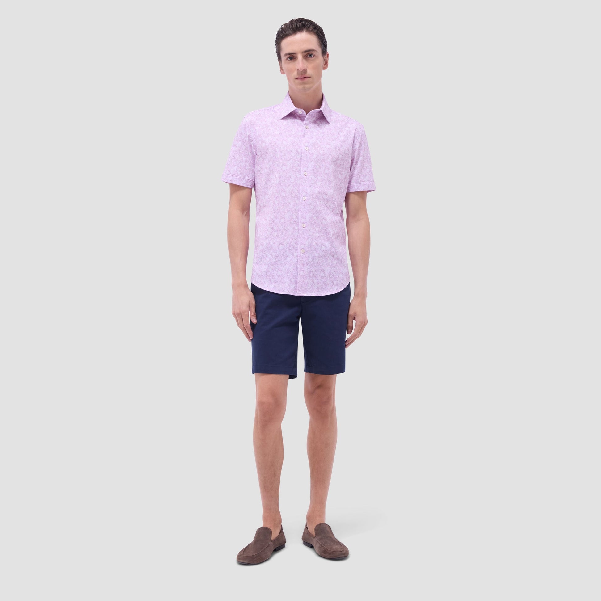 Bugatchi Miles Floral OoohCotton® Short-Sleeve Shirt Pink