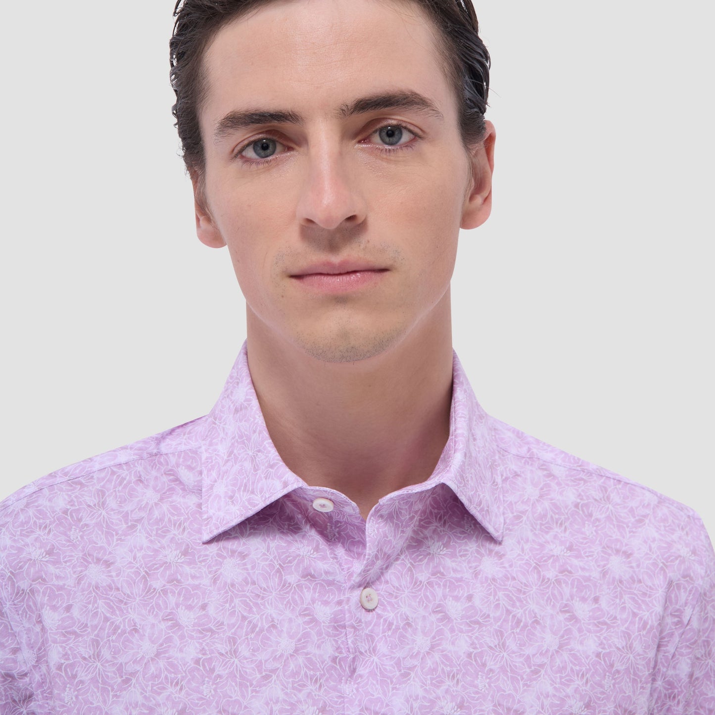 Bugatchi Miles Floral OoohCotton® Short-Sleeve Shirt Pink