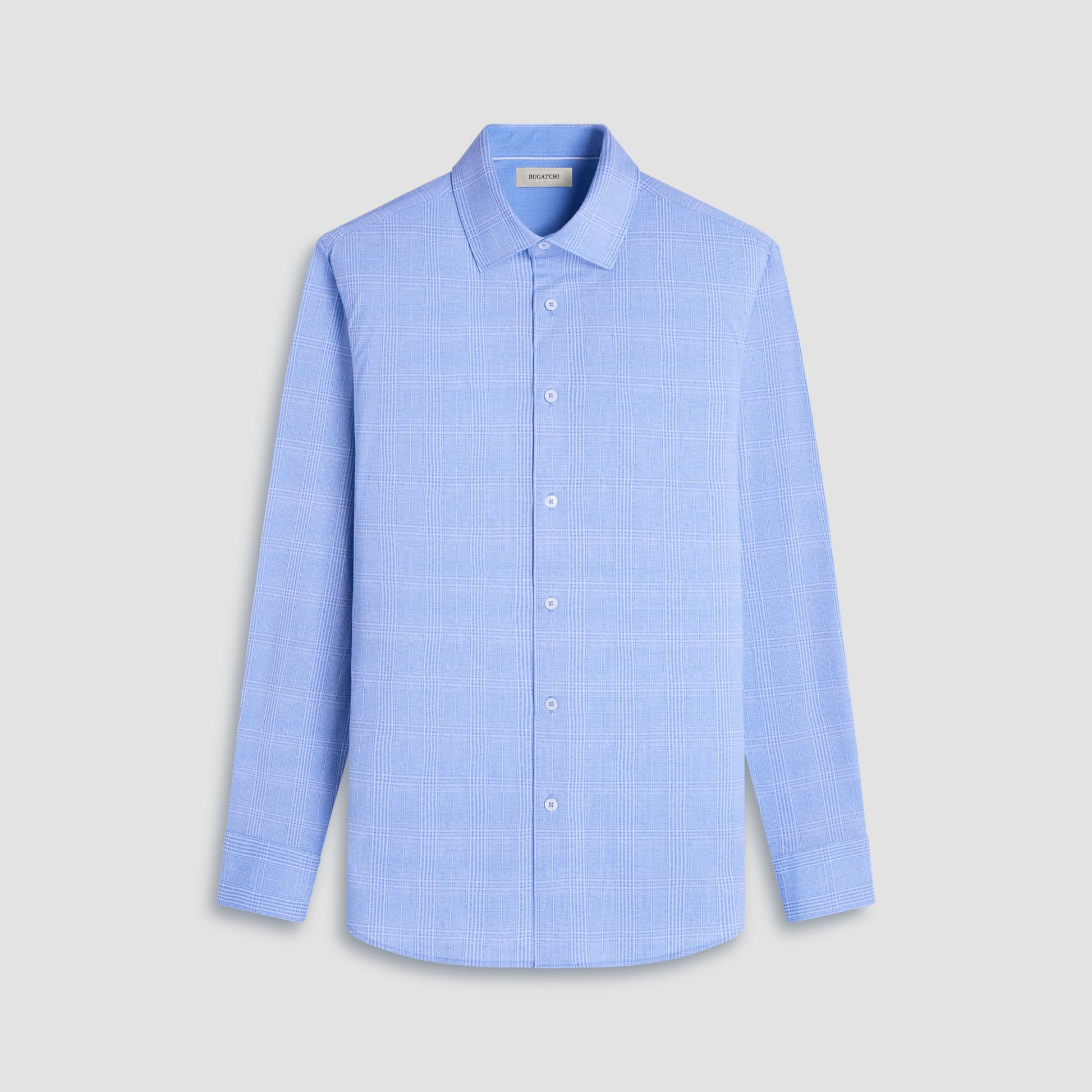 Bugatchi Jimmy Double-Sided Glen Plaid & Herringbone OoohCotton® Shirt Air Blue