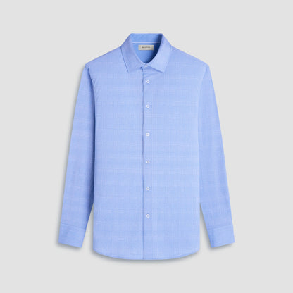 Bugatchi Jimmy Double-Sided Glen Plaid & Herringbone OoohCotton® Shirt Air Blue