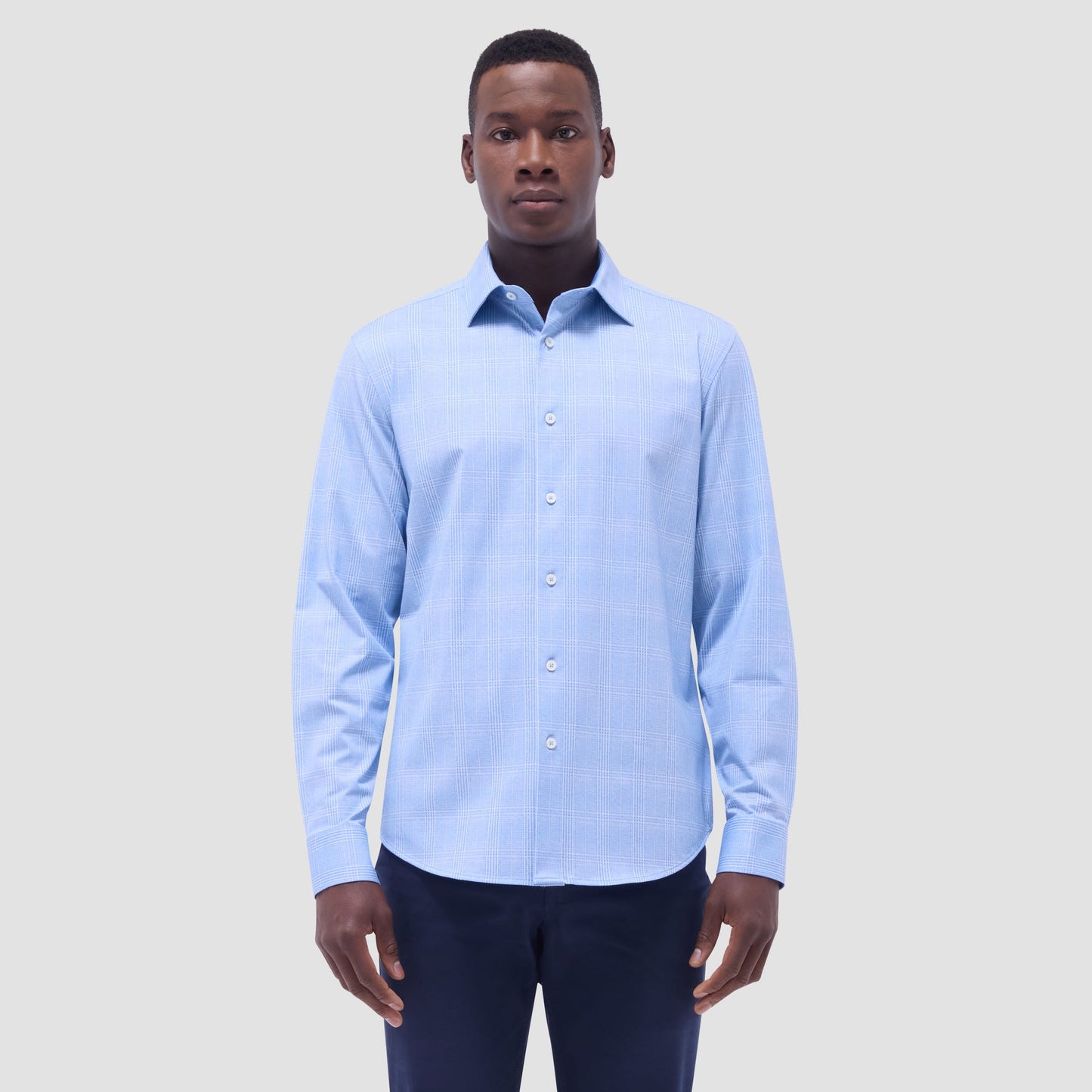 Bugatchi Jimmy Double-Sided Glen Plaid & Herringbone OoohCotton® Shirt Air Blue