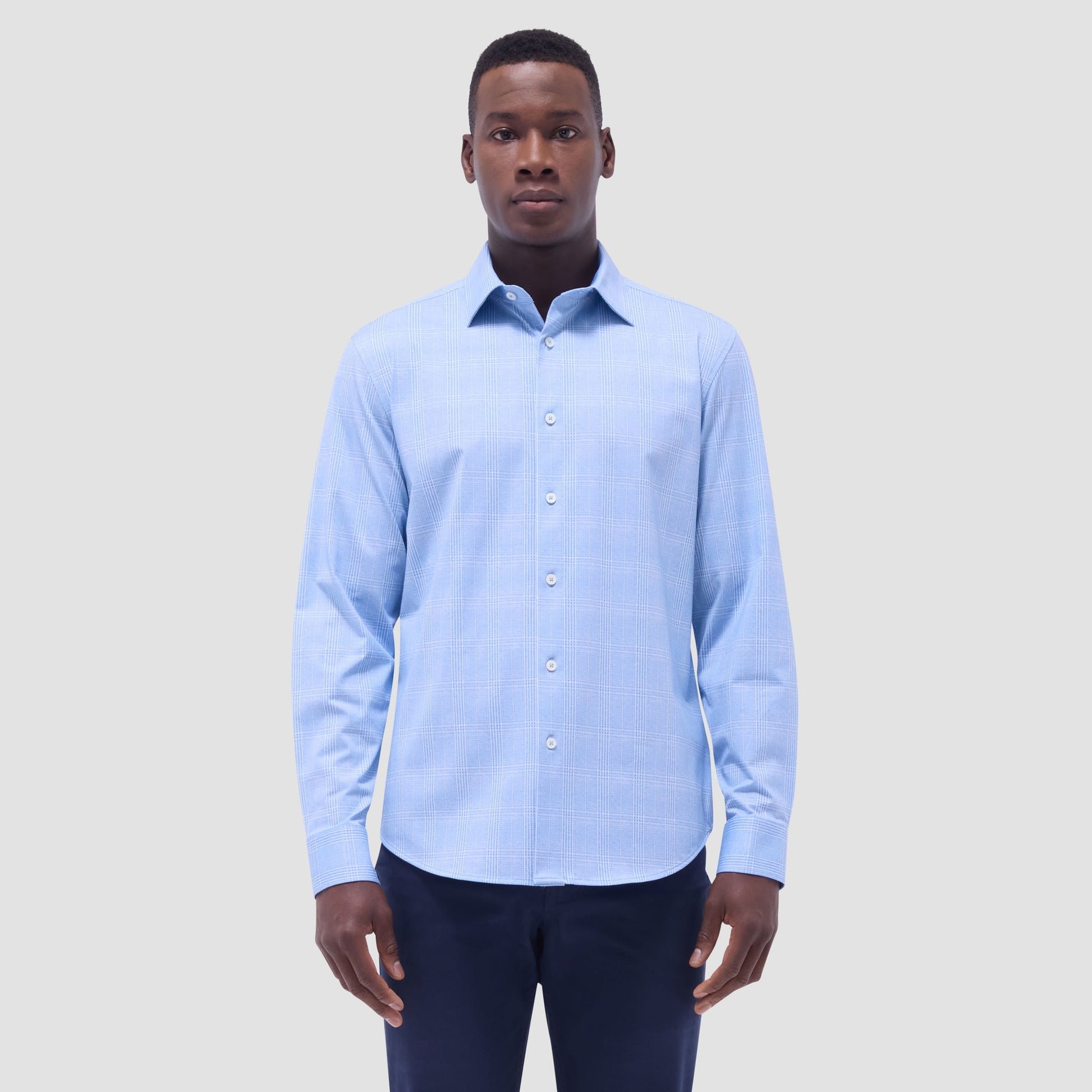 Bugatchi Jimmy Double-Sided Glen Plaid & Herringbone OoohCotton® Shirt Air Blue
