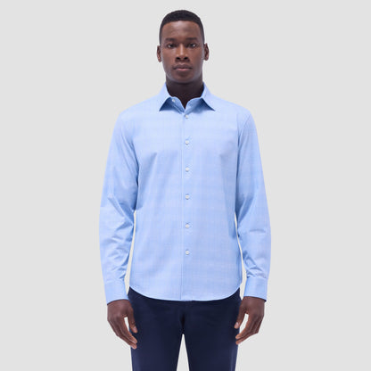 Bugatchi Jimmy Double-Sided Glen Plaid & Herringbone OoohCotton® Shirt Air Blue