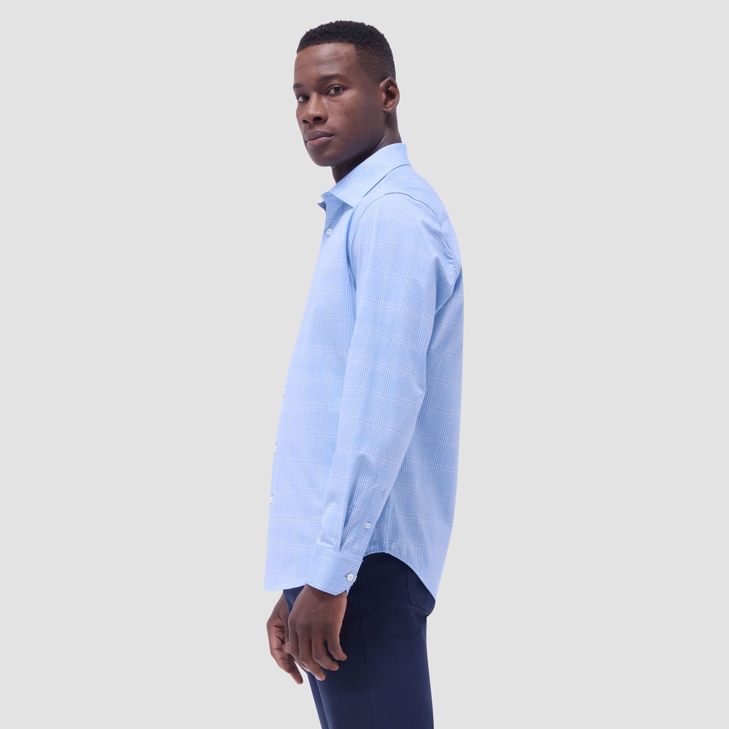 Bugatchi Jimmy Double-Sided Glen Plaid & Herringbone OoohCotton® Shirt Air Blue
