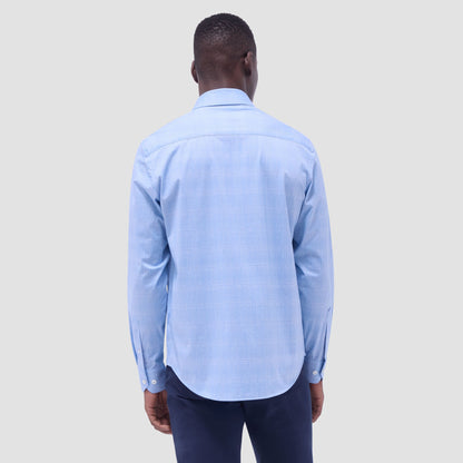 Bugatchi Jimmy Double-Sided Glen Plaid & Herringbone OoohCotton® Shirt Air Blue