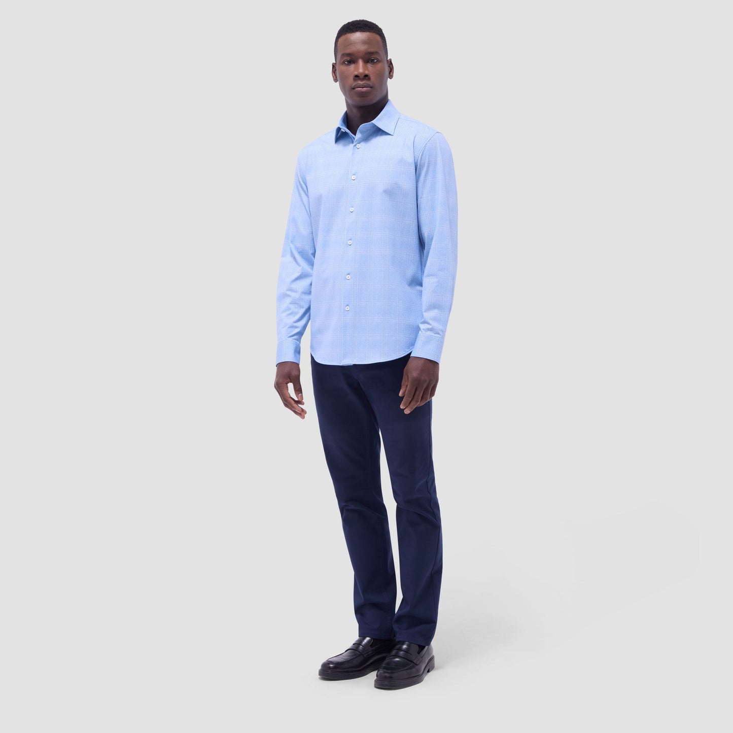 Bugatchi Jimmy Double-Sided Glen Plaid & Herringbone OoohCotton® Shirt Air Blue