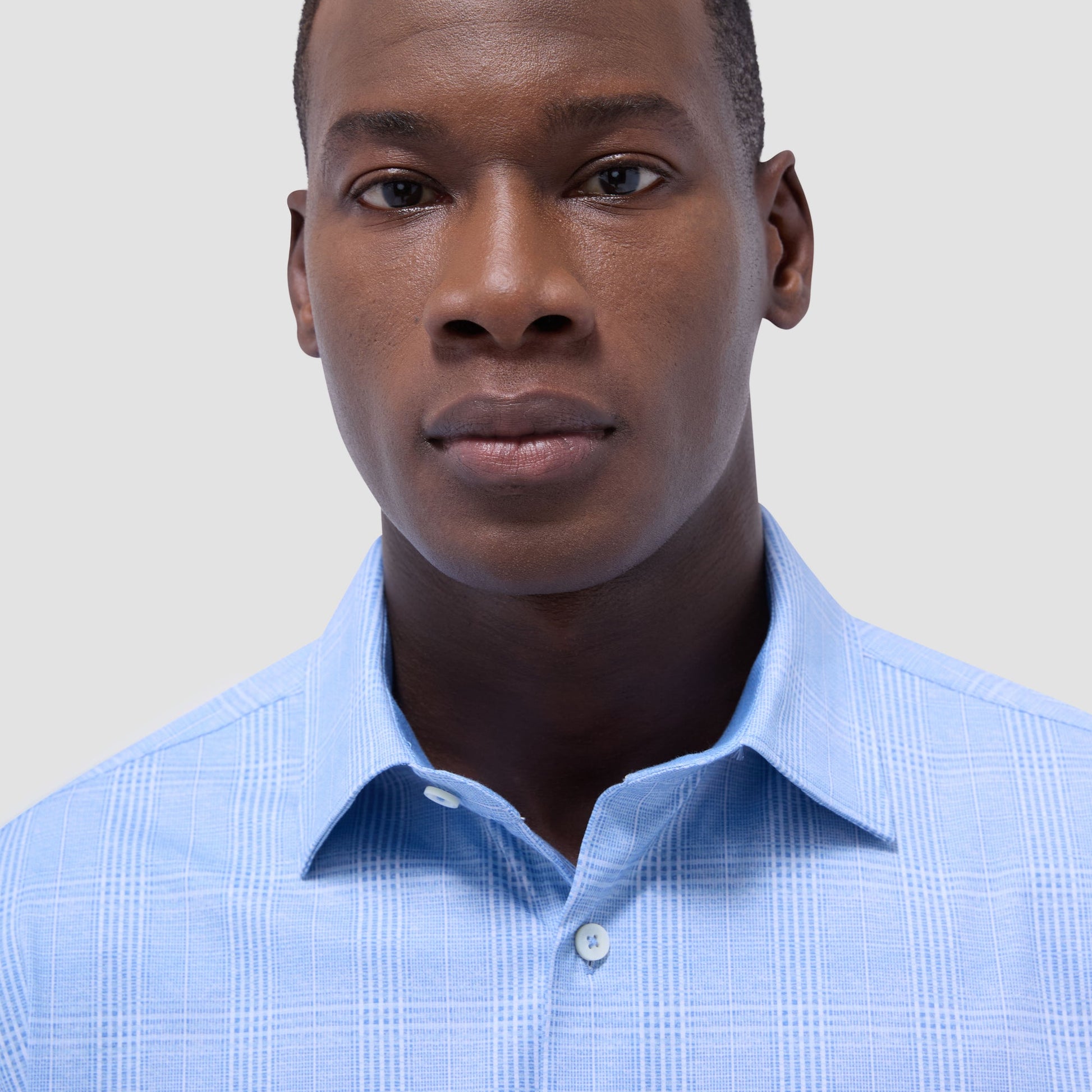 Bugatchi Jimmy Double-Sided Glen Plaid & Herringbone OoohCotton® Shirt Air Blue