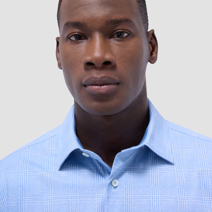 Bugatchi Jimmy Double-Sided Glen Plaid & Herringbone OoohCotton® Shirt Air Blue