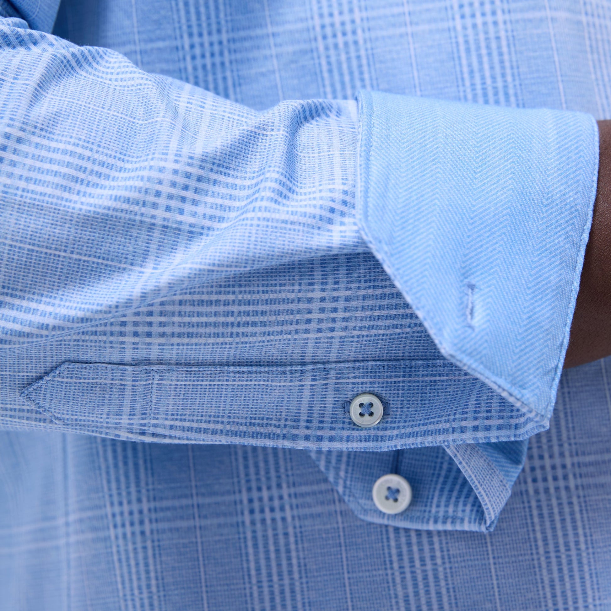 Bugatchi Jimmy Double-Sided Glen Plaid & Herringbone OoohCotton® Shirt Air Blue