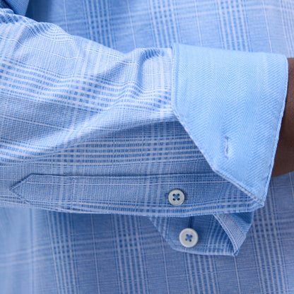 Bugatchi Jimmy Double-Sided Glen Plaid & Herringbone OoohCotton® Shirt Air Blue