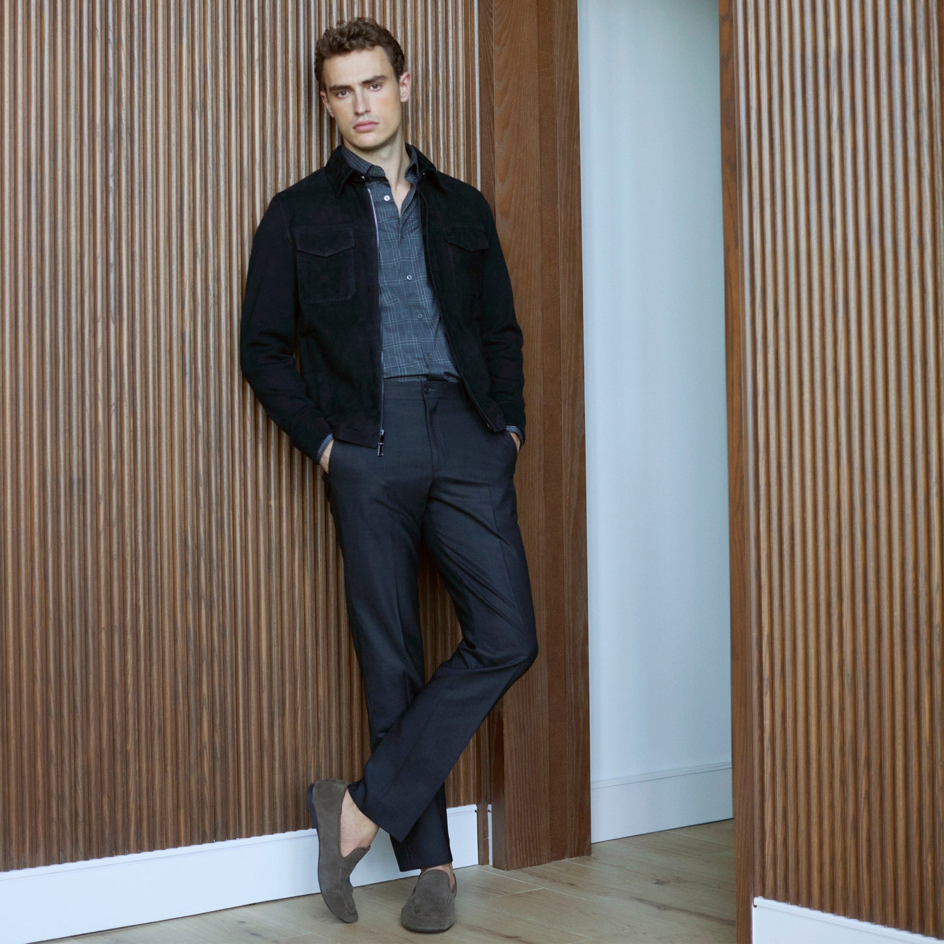 Bugatchi Jimmy Double-Sided Glen Plaid & Herringbone OoohCotton® Shirt Black