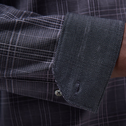 Bugatchi Jimmy Double-Sided Glen Plaid & Herringbone OoohCotton® Shirt Black