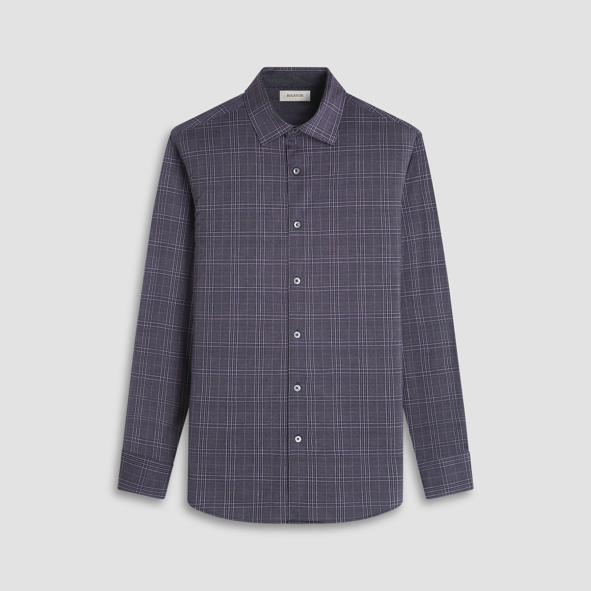Bugatchi Jimmy Double-Sided Glen Plaid & Herringbone OoohCotton® Shirt Black