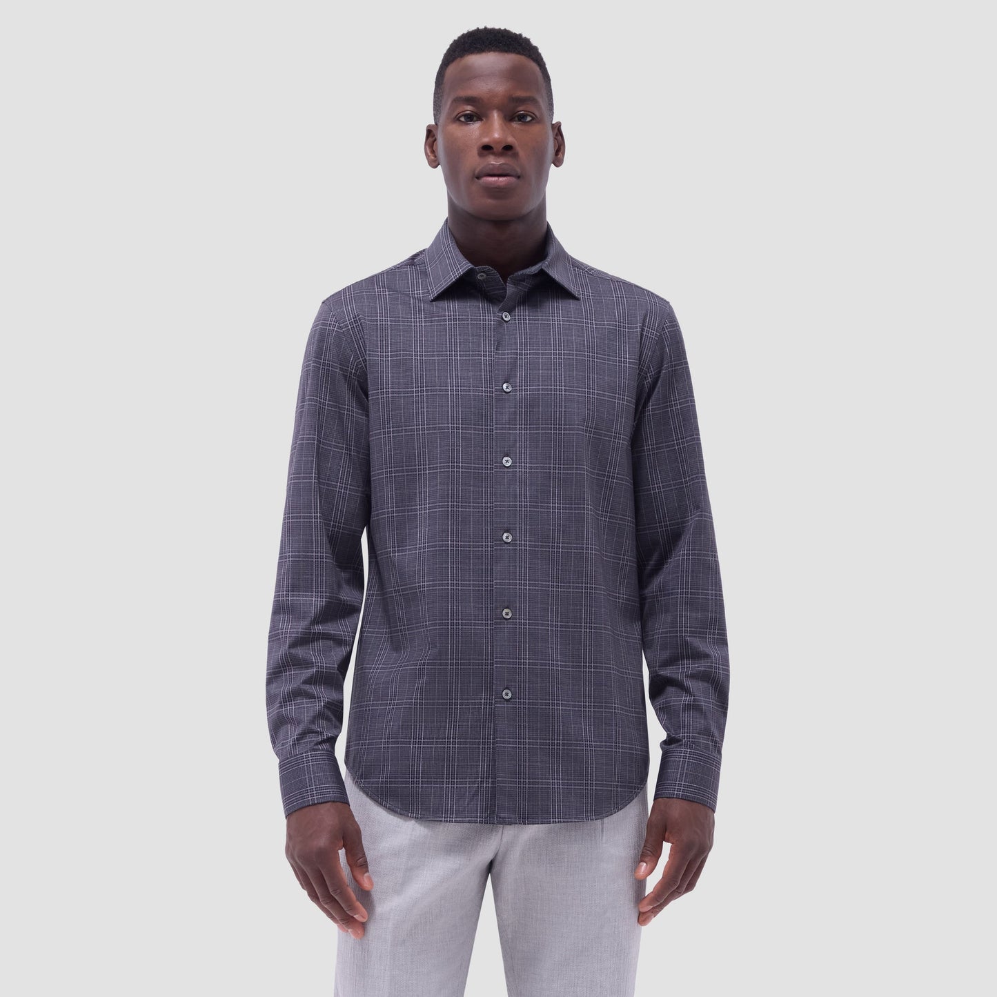 Bugatchi Jimmy Double-Sided Glen Plaid & Herringbone OoohCotton® Shirt Black