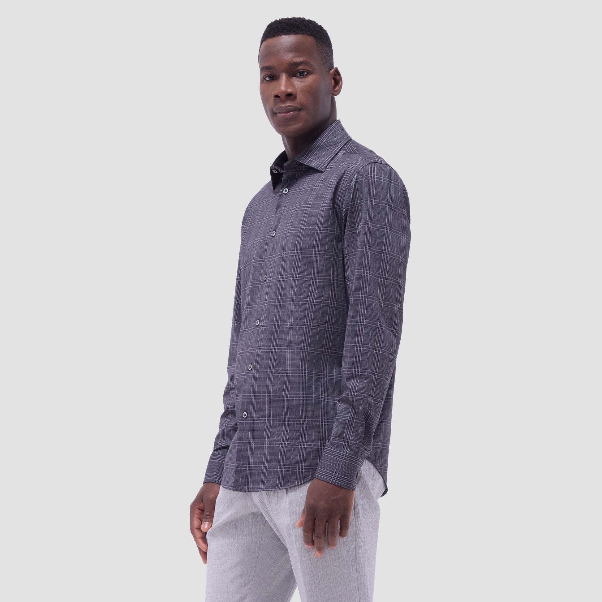 Bugatchi Jimmy Double-Sided Glen Plaid & Herringbone OoohCotton® Shirt Black