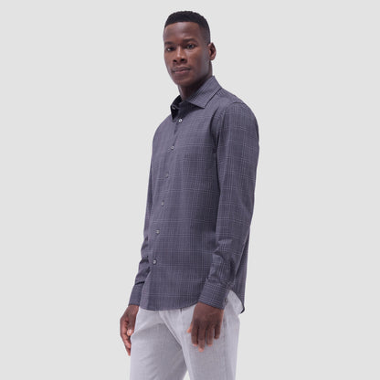 Bugatchi Jimmy Double-Sided Glen Plaid & Herringbone OoohCotton® Shirt Black