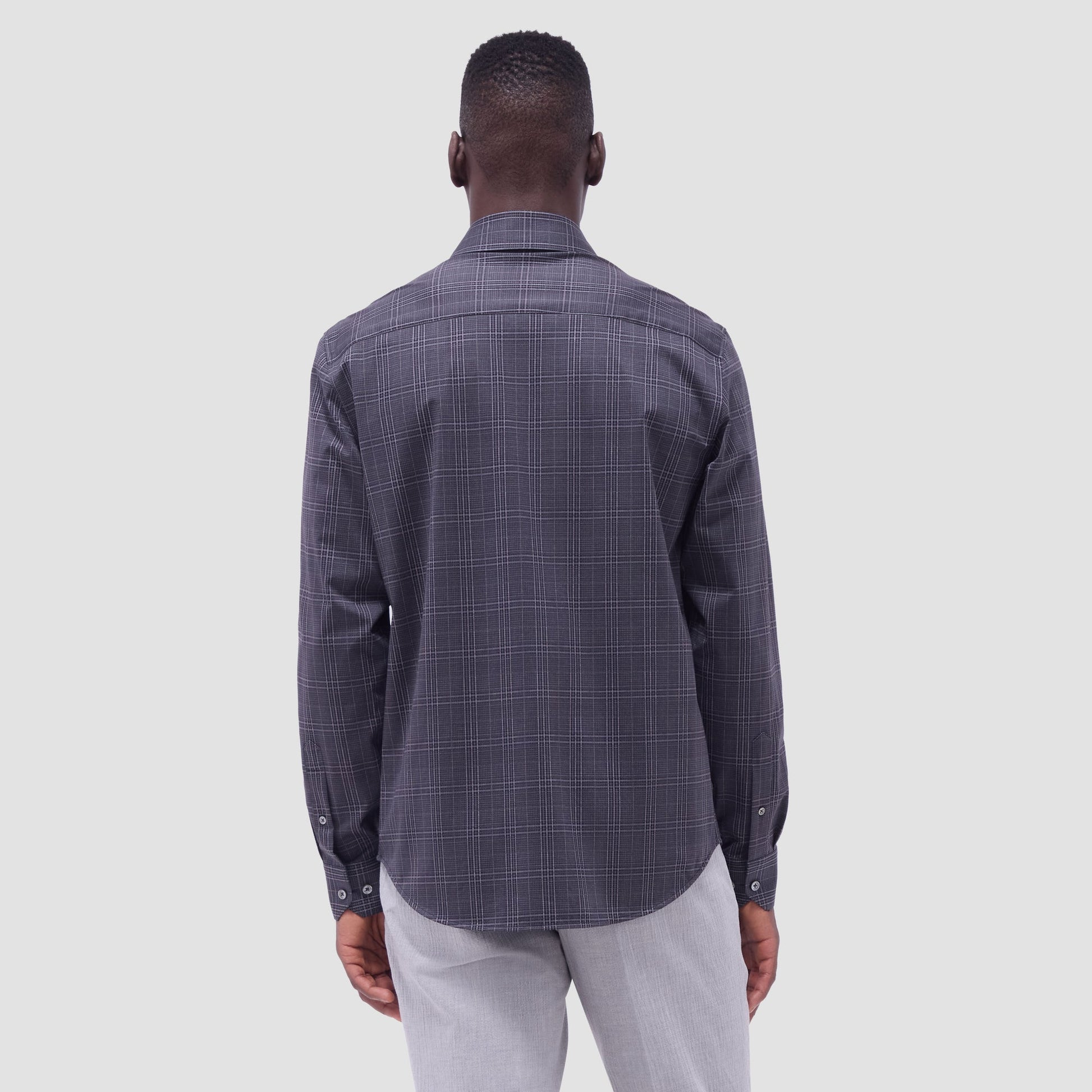 Bugatchi Jimmy Double-Sided Glen Plaid & Herringbone OoohCotton® Shirt Black