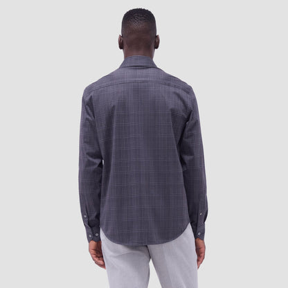 Bugatchi Jimmy Double-Sided Glen Plaid & Herringbone OoohCotton® Shirt Black