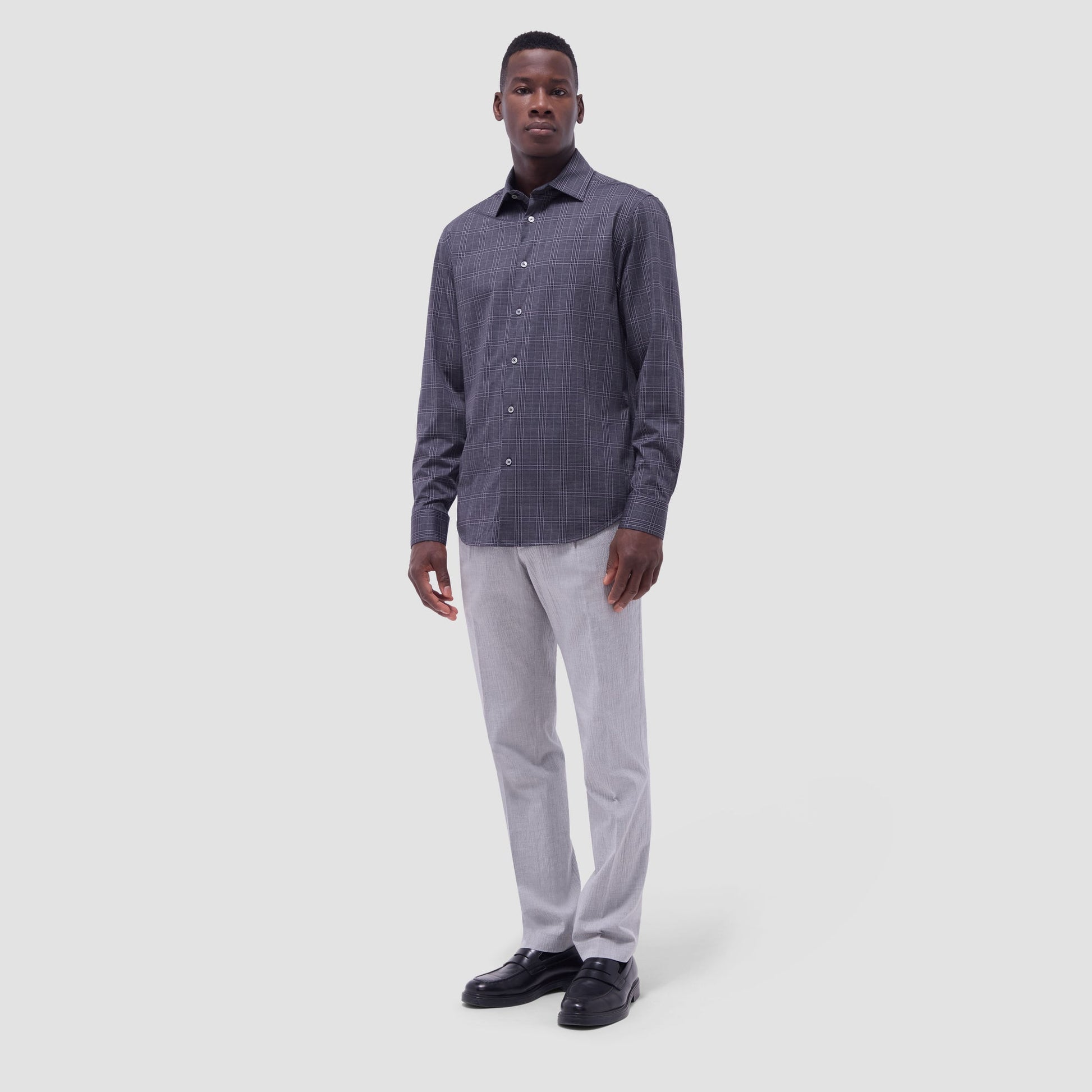 Bugatchi Jimmy Double-Sided Glen Plaid & Herringbone OoohCotton® Shirt Black