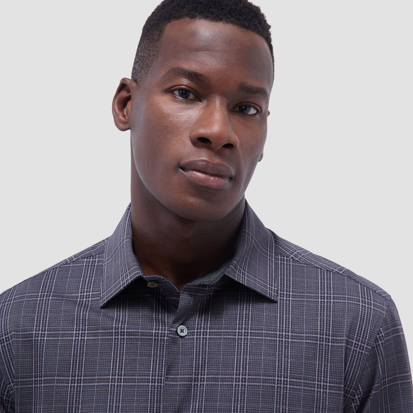 Bugatchi Jimmy Double-Sided Glen Plaid & Herringbone OoohCotton® Shirt Black