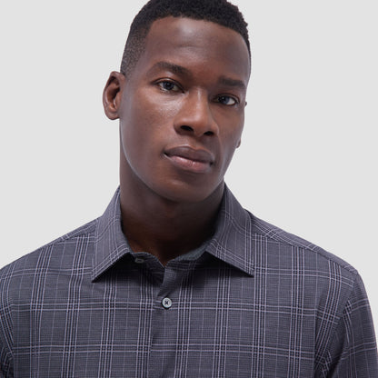 Bugatchi Jimmy Double-Sided Glen Plaid & Herringbone OoohCotton® Shirt Black