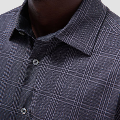 Bugatchi Jimmy Double-Sided Glen Plaid & Herringbone OoohCotton® Shirt Black