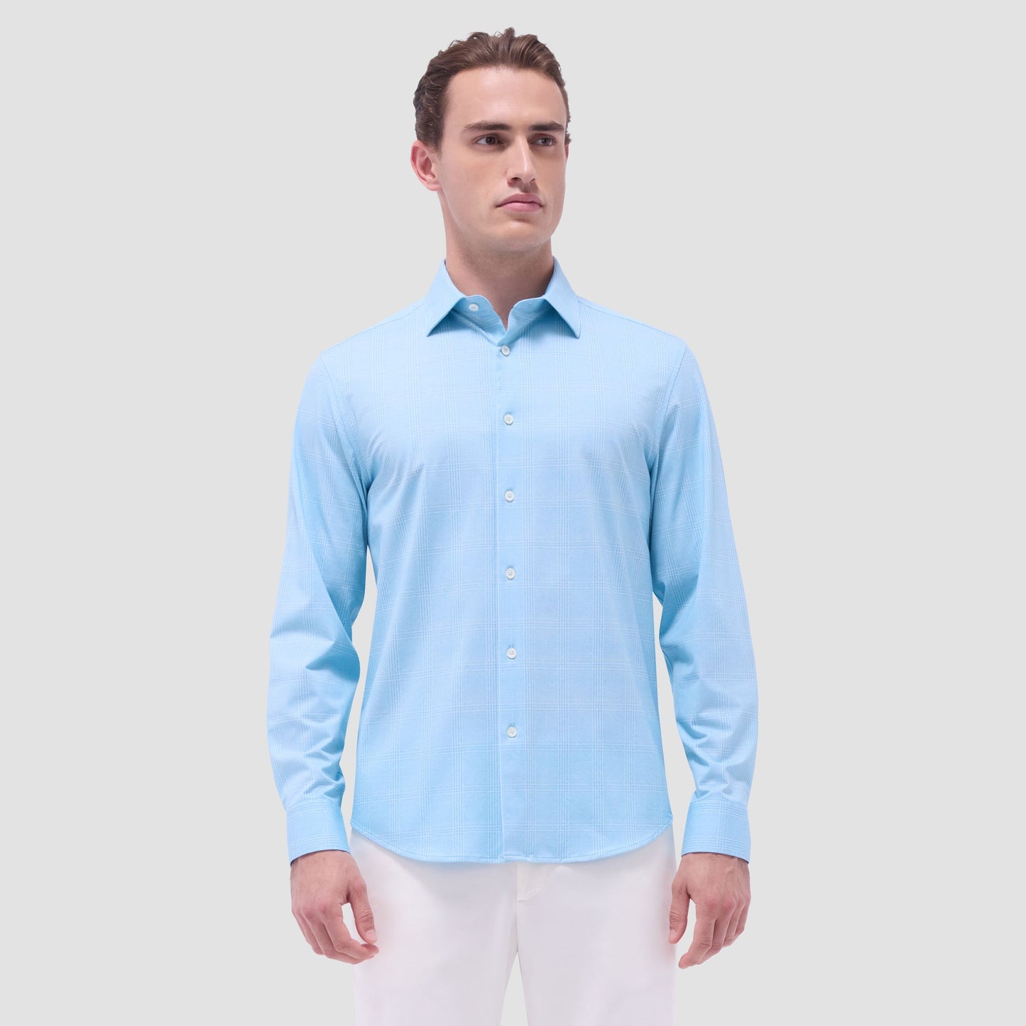Bugatchi Jimmy Double-Sided Glen Plaid & Herringbone OoohCotton® Shirt Turquoise