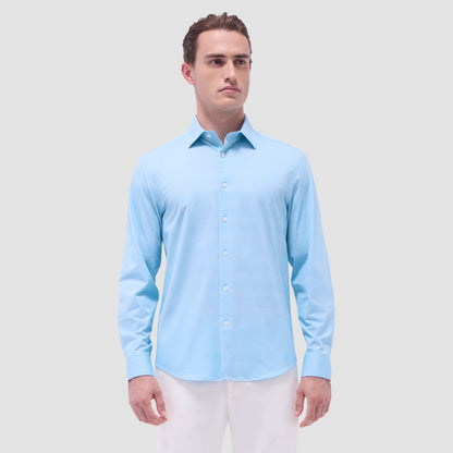 Bugatchi Jimmy Double-Sided Glen Plaid & Herringbone OoohCotton® Shirt Turquoise