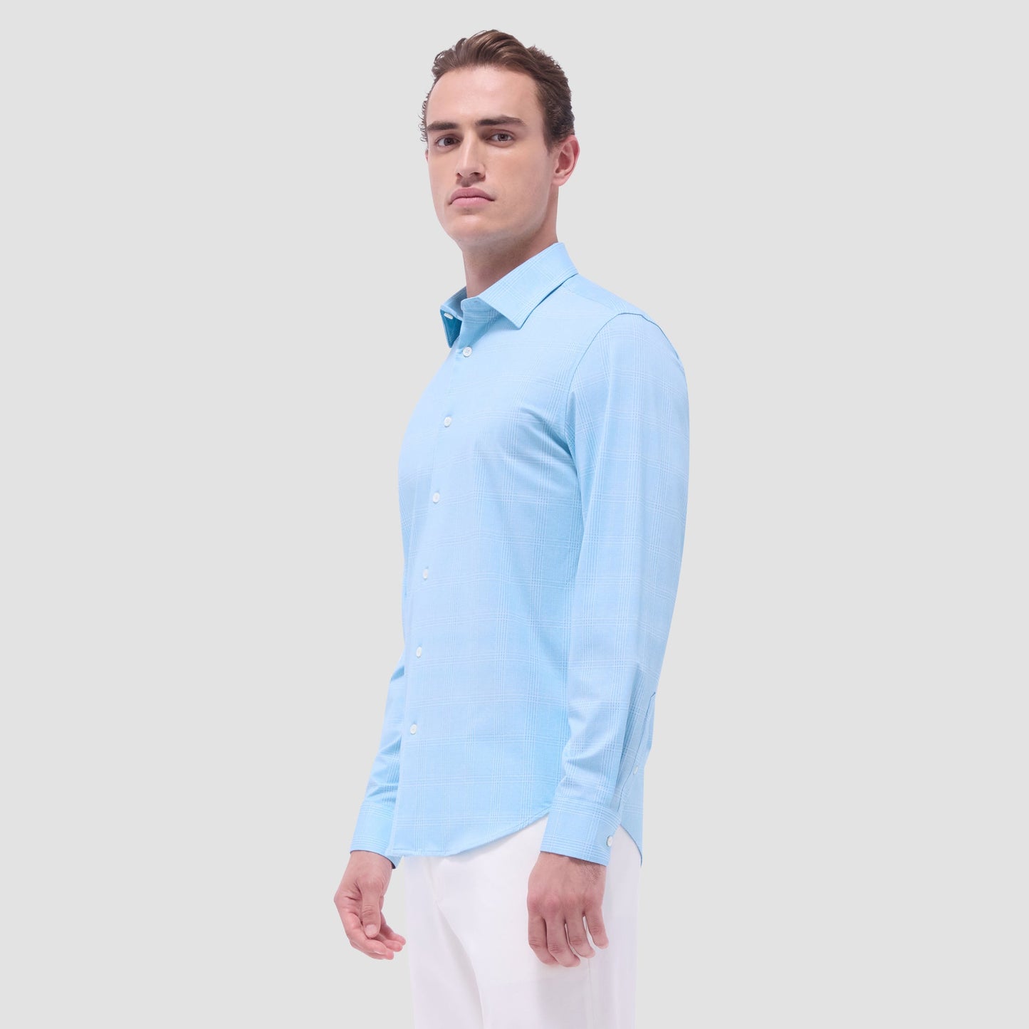 Bugatchi Jimmy Double-Sided Glen Plaid & Herringbone OoohCotton® Shirt Turquoise