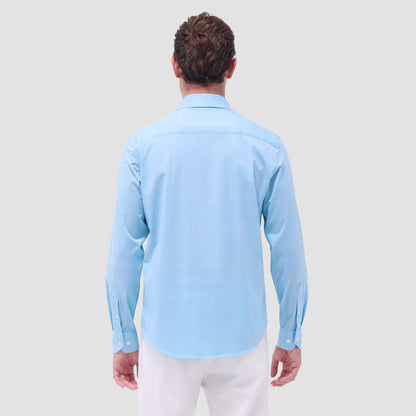 Bugatchi Jimmy Double-Sided Glen Plaid & Herringbone OoohCotton® Shirt Turquoise