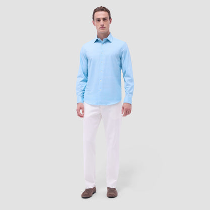 Bugatchi Jimmy Double-Sided Glen Plaid & Herringbone OoohCotton® Shirt Turquoise