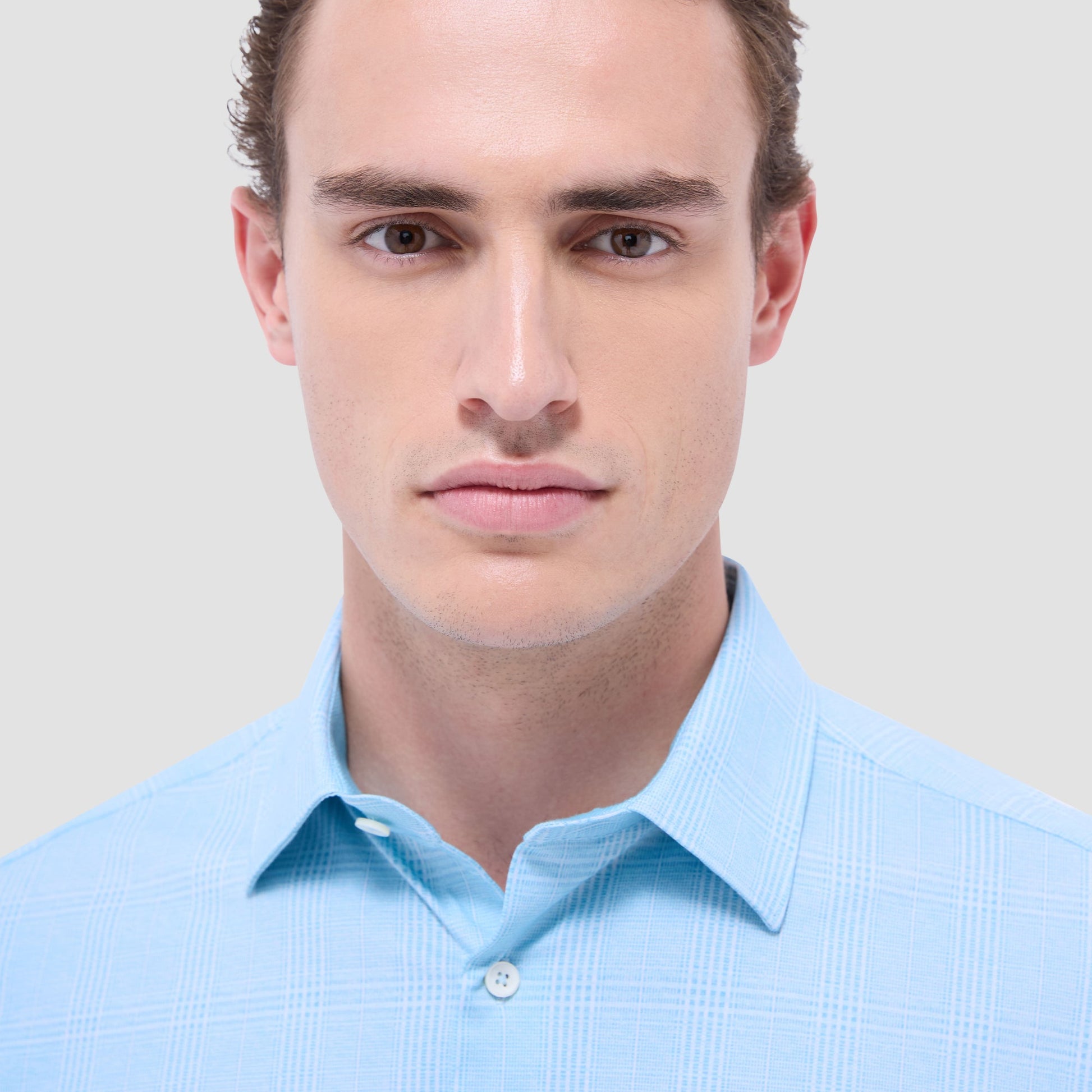 Bugatchi Jimmy Double-Sided Glen Plaid & Herringbone OoohCotton® Shirt Turquoise