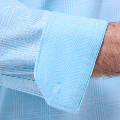 Bugatchi Jimmy Double-Sided Glen Plaid & Herringbone OoohCotton® Shirt Turquoise