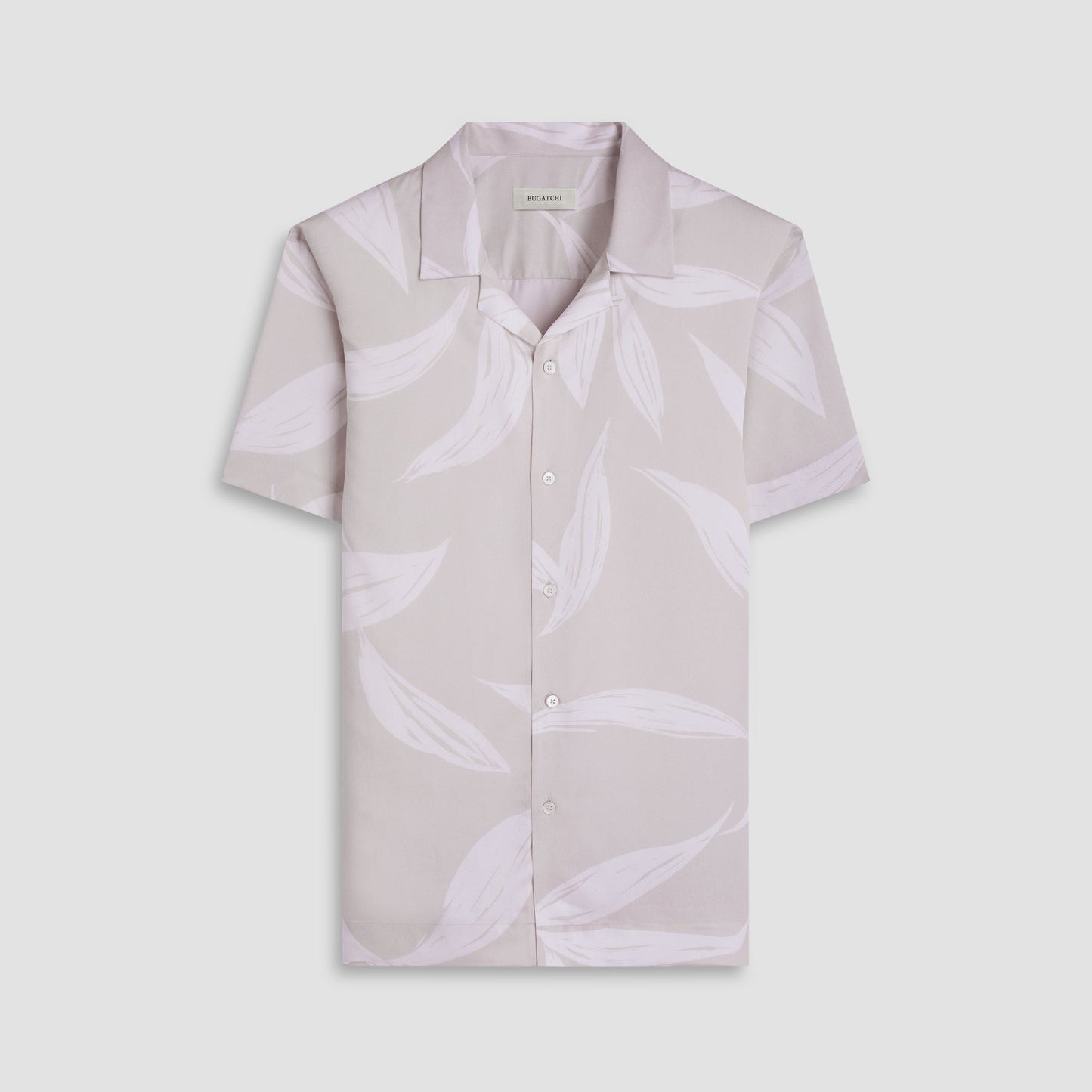 Bugatchi Jackson Leaf Print Camp Shirt Almond