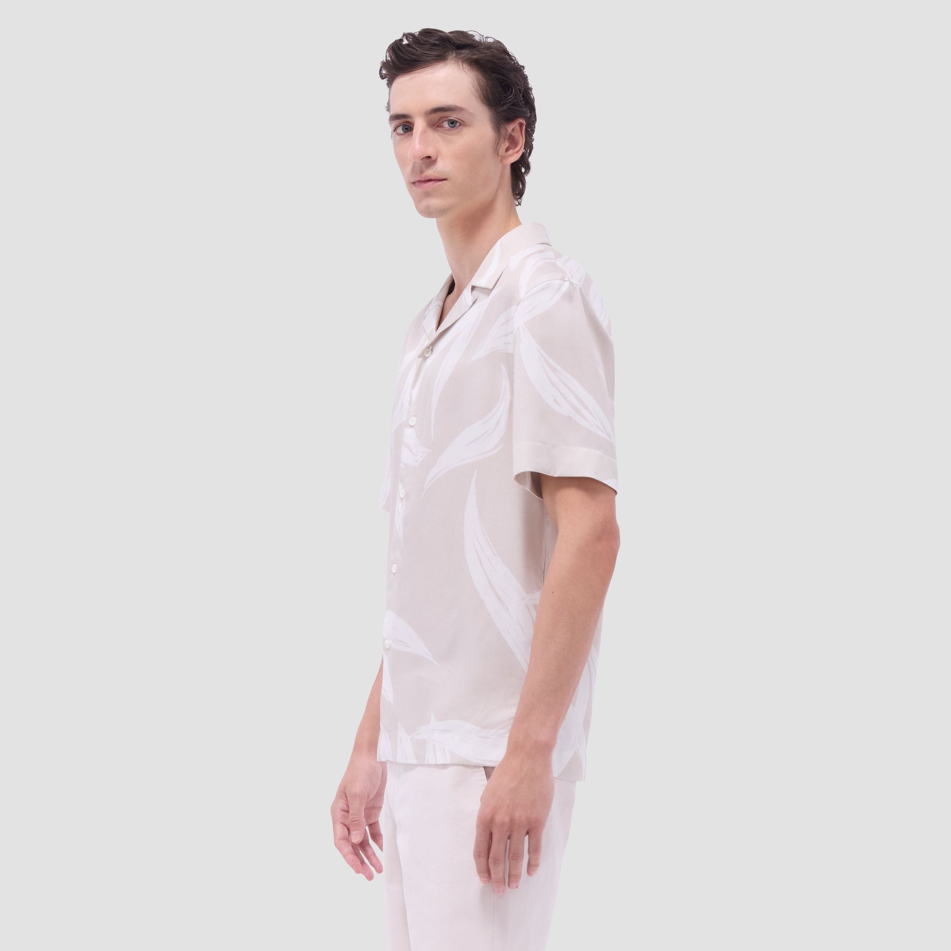 Bugatchi Jackson Leaf Print Camp Shirt Almond