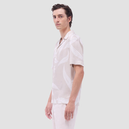 Bugatchi Jackson Leaf Print Camp Shirt Almond