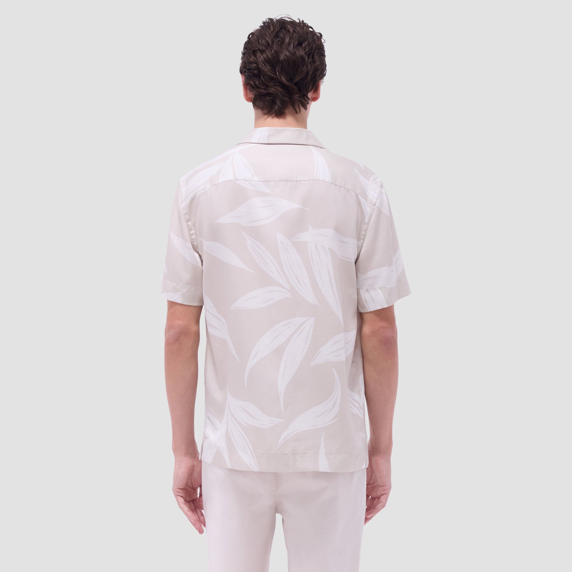 Bugatchi Jackson Leaf Print Camp Shirt Almond